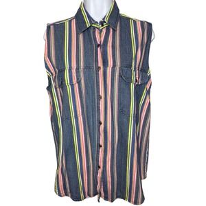 Vtg‎ Coastline Womens Blue Striped Sleeveless Button Down Shirt M Excellent 90s